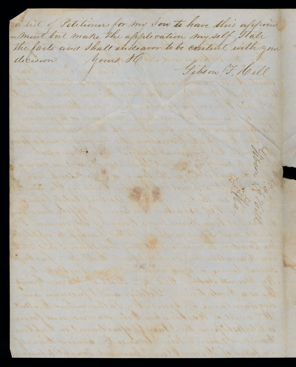 Letter, Gibson F. Hill, Fredonia, Alabama, to "Hon. Geo[rge] W. Crawford Sec[retary] of War," Washington City, D.C., Page 2