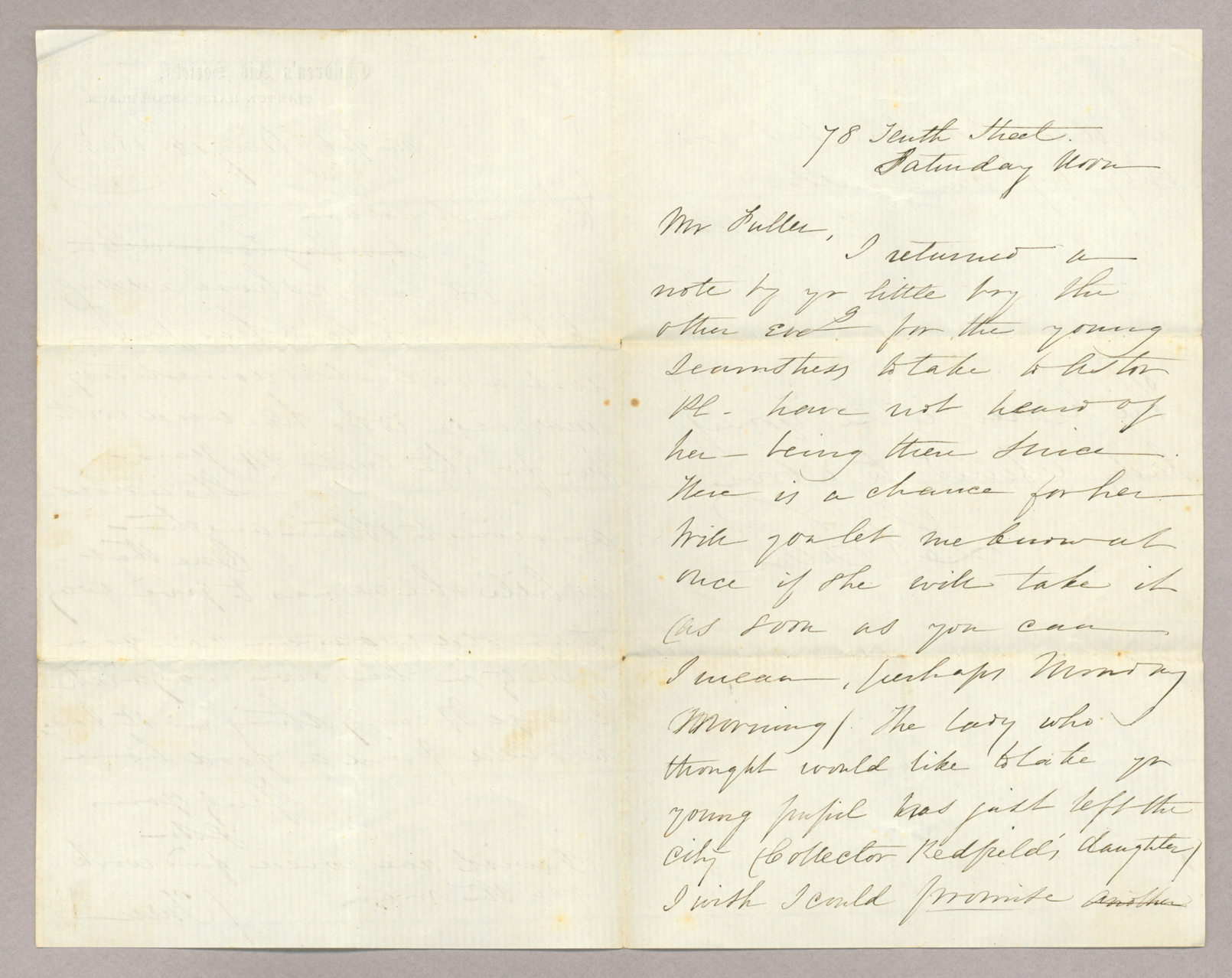 Letter. Children's Aid Society, New York, New York, to "Dear Madam", n. p., Pages 2-3