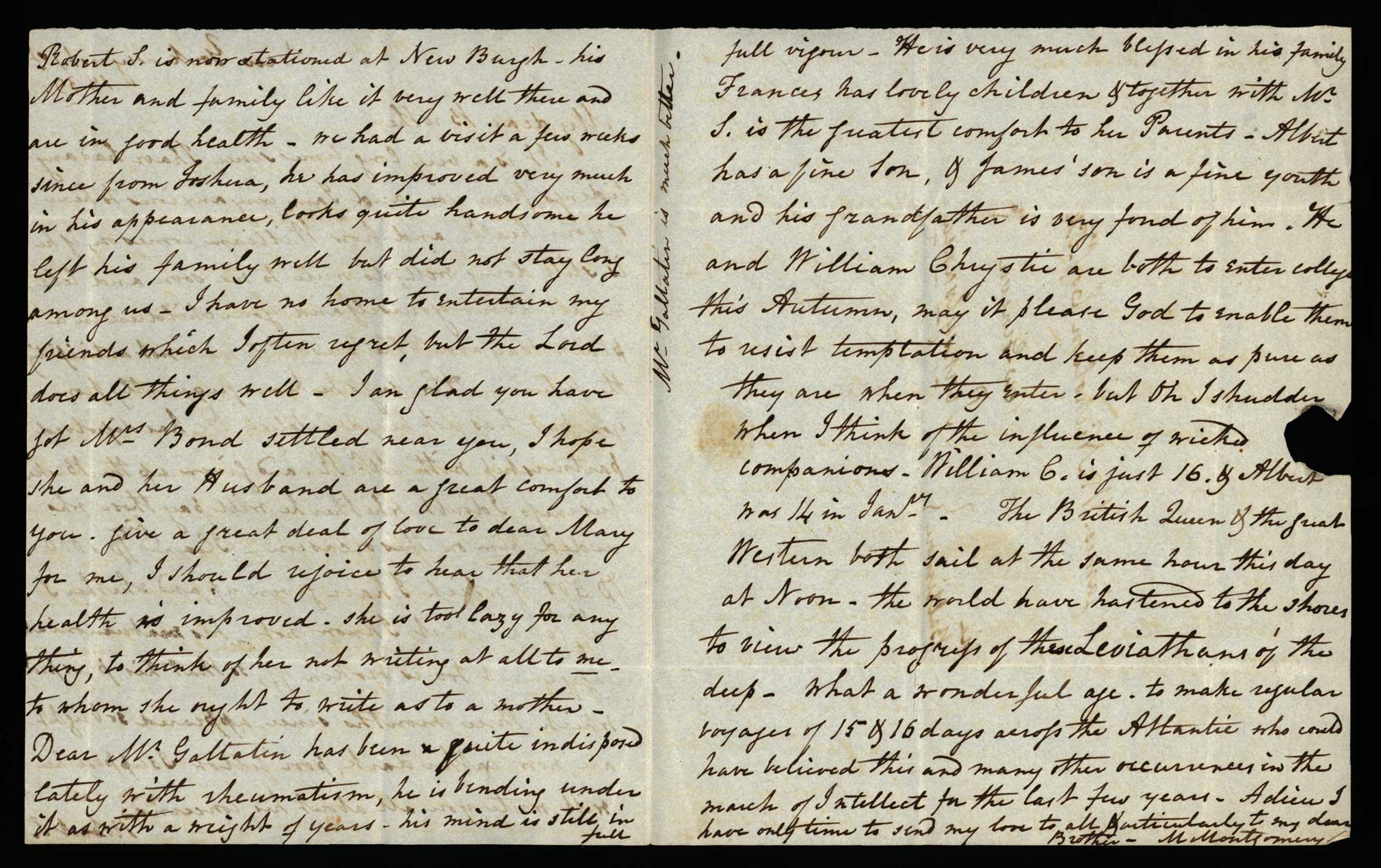 Letter. M[aria Nicholson] Montgomery, New York, New York, to James W. Nicholson Esqre P.M., New Geneva, Pennsylvania, August 1839, Pages 2 and 3