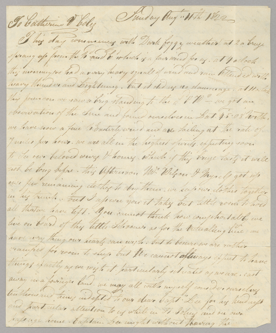 Letter, Hewlett T[ownsend] Coles, at sea, to Catherine V[an Suydam] Coles, n.p., Page 1