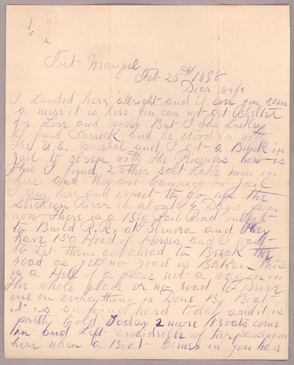 Letter, [John F. Delaney], Fort Wrangell, Alaska, to Caroline D. Delaney, [Salt Lake City, Utah], Page 1