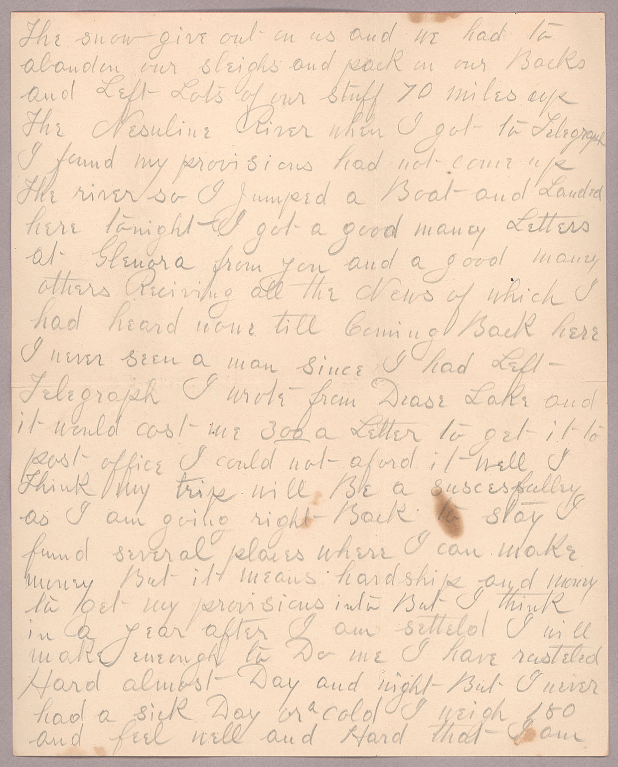 Letter, John F. Delaney, Fort Wrangell, Alaska, to Caroline D. Delaney, [Salt Lake City, Utah], Page 2