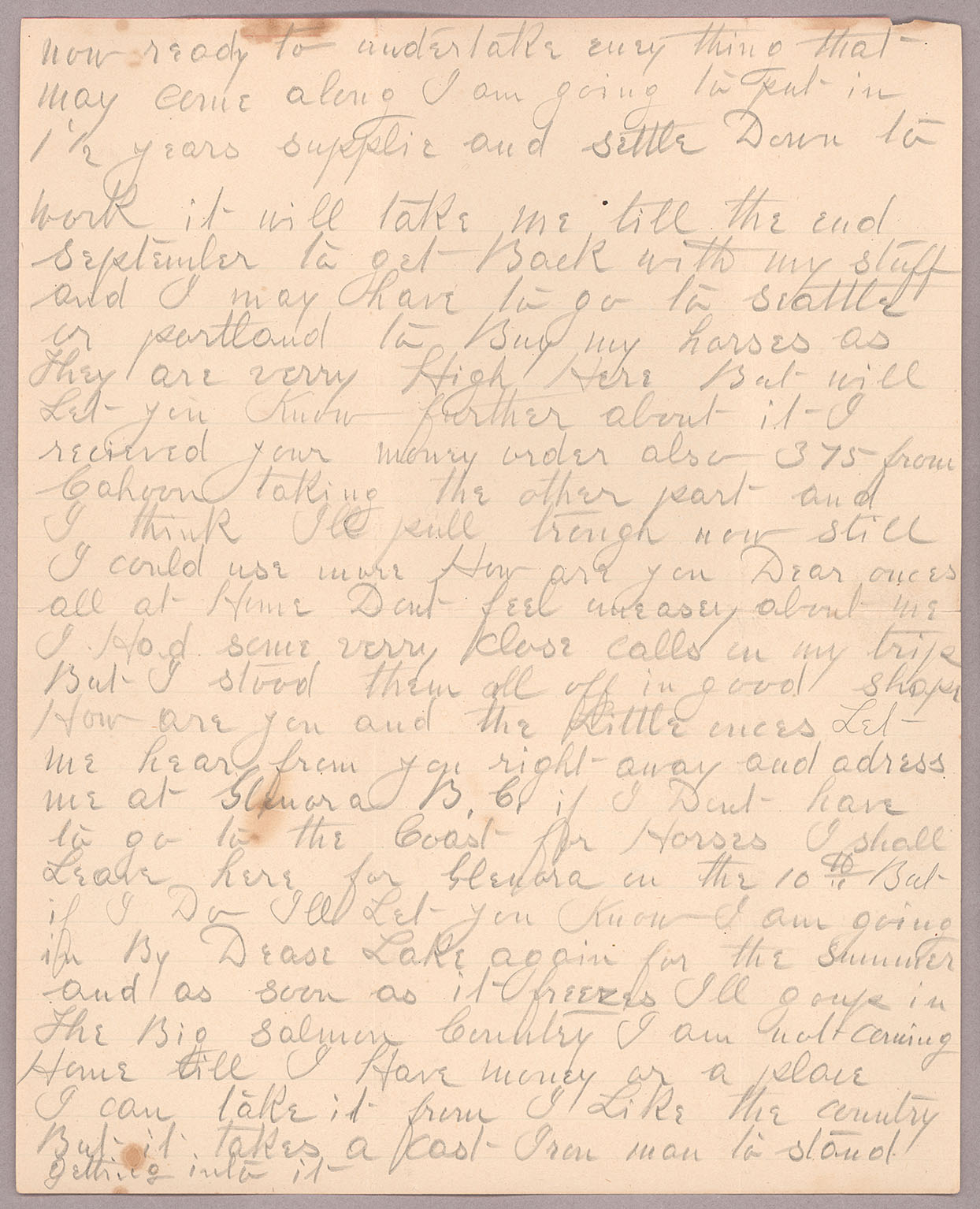 Letter, John F. Delaney, Fort Wrangell, Alaska, to Caroline D. Delaney, [Salt Lake City, Utah], Page 3