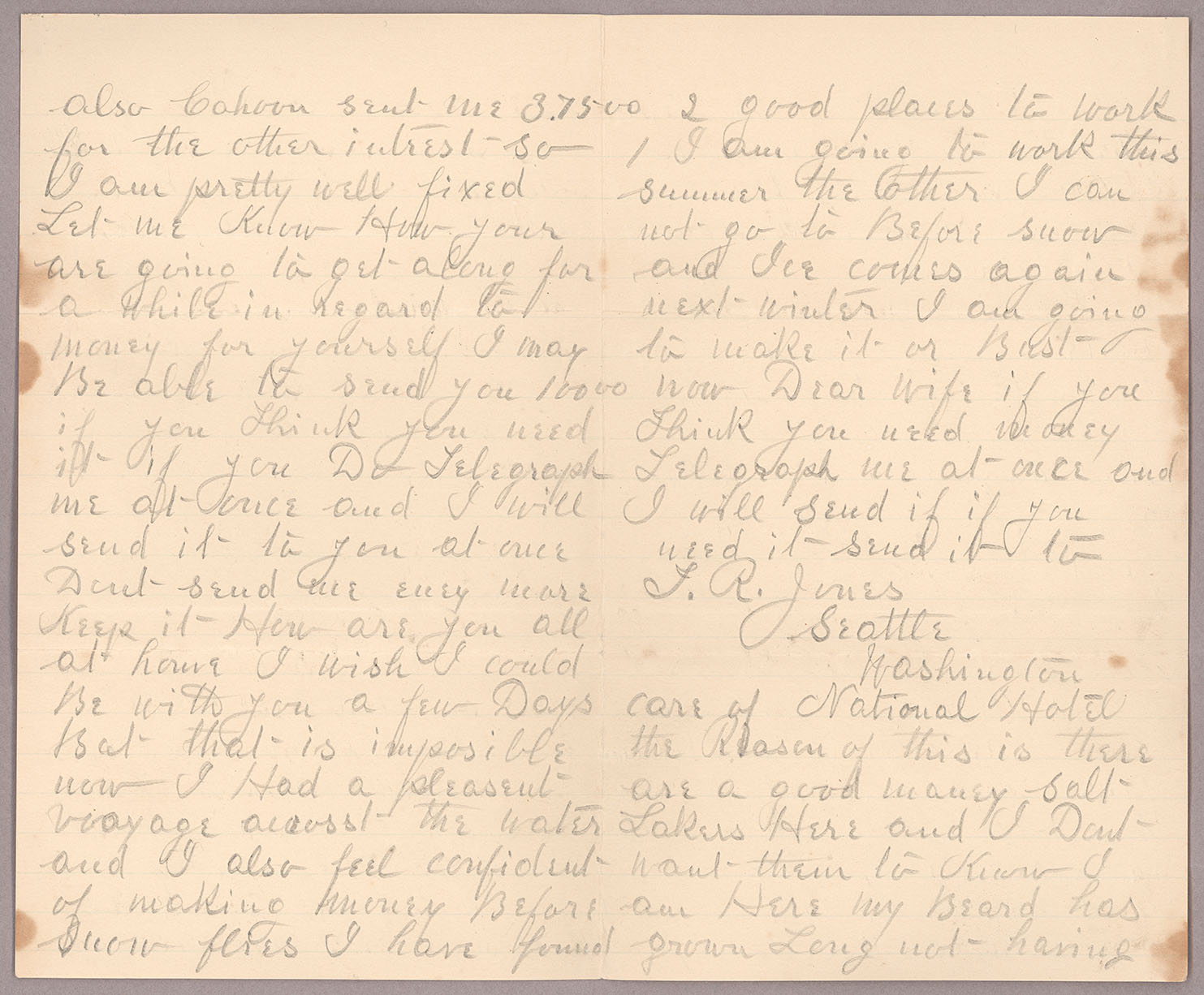 Letter, John F. Delaney, Seattle, Washington, to Caroline D. Delaney, [Salt Lake City, Utah], Pages 2-3