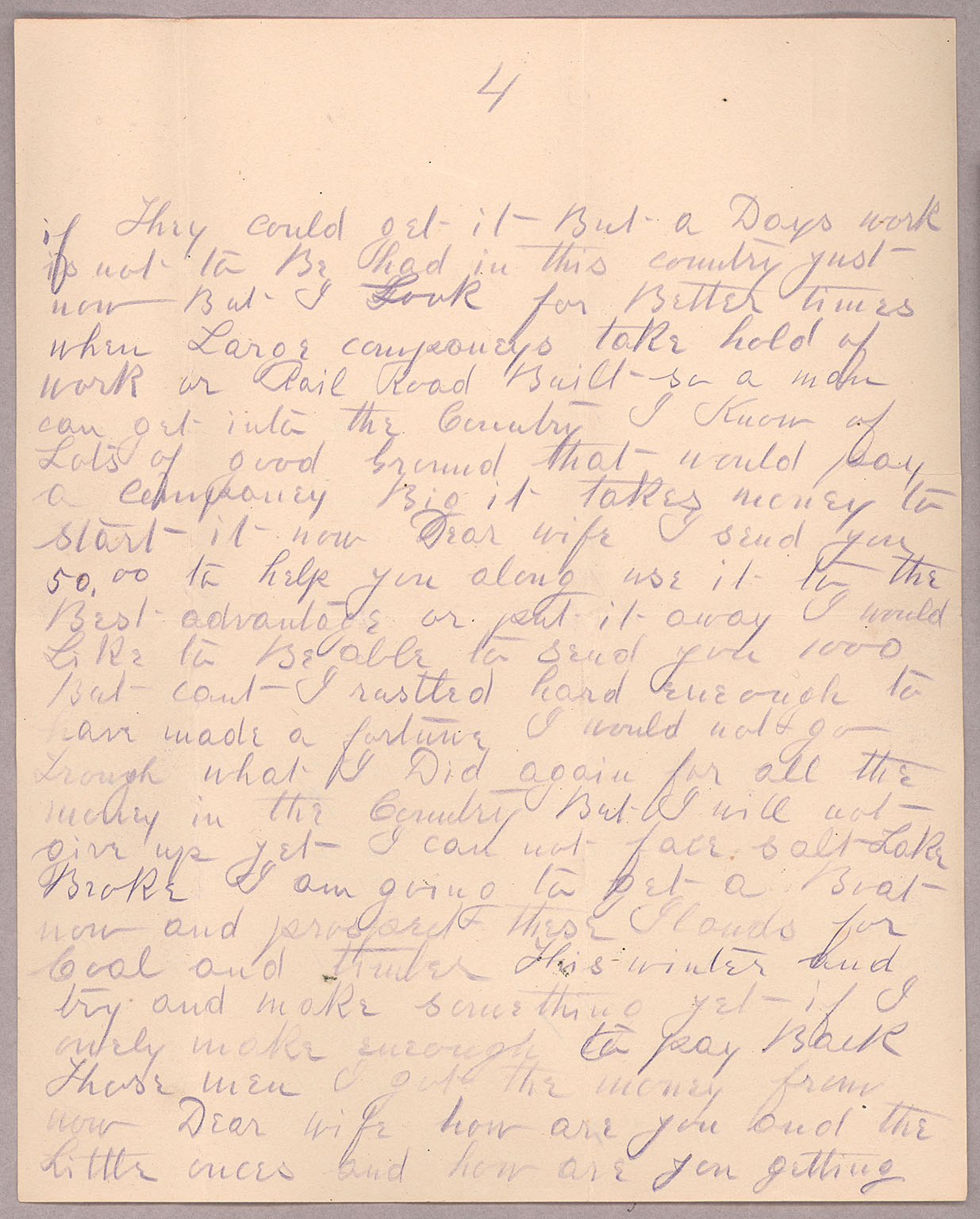 Letter, John F. Delaney, Fort Wrangell, Alaska, to Caroline D. Delaney, [Salt Lake City, Utah], Page 4