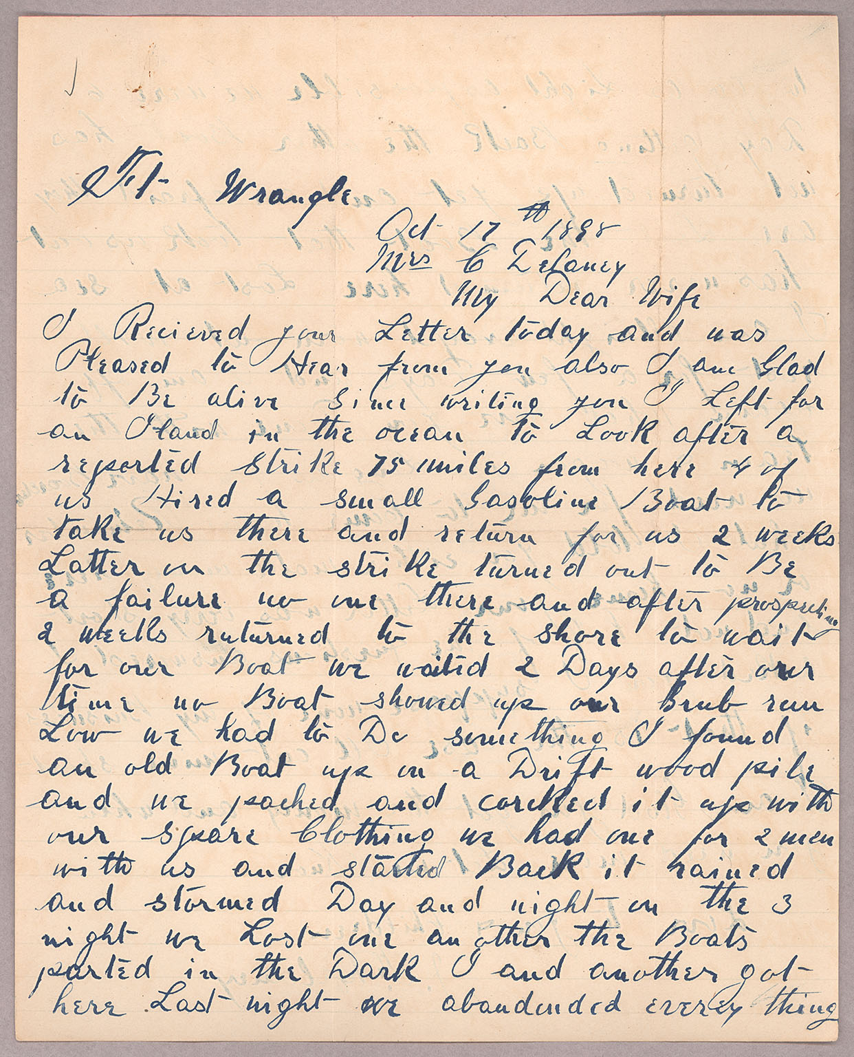 Letter, John F. Delaney, Fort Wrangell, Alaska, to Caroline D. Delaney, [Salt Lake City, Utah], Page 1