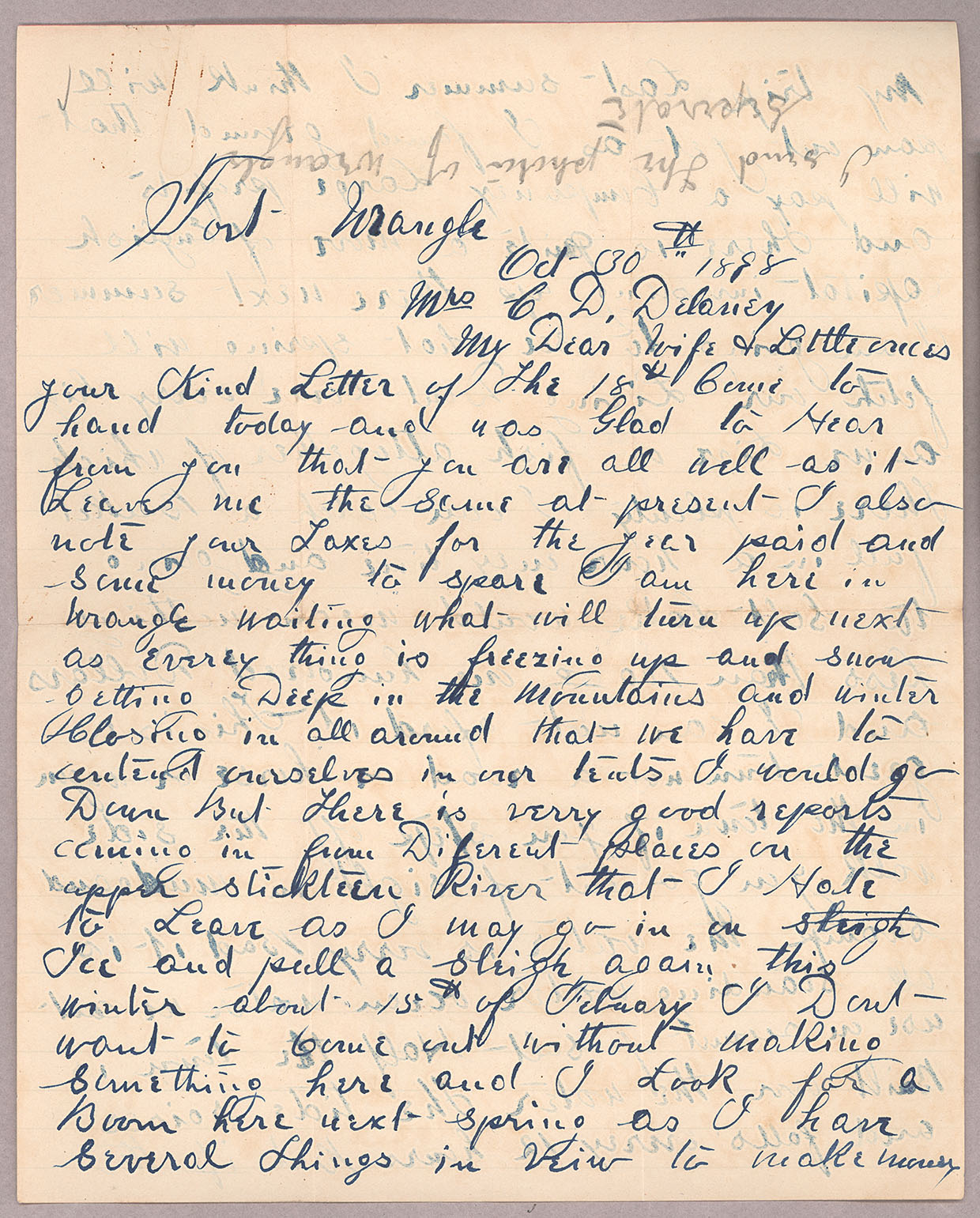 Letter, [John F. Delaney], Fort Wrangell, Alaska, to Caroline D. Delaney, [Salt Lake City, Utah], Page 1