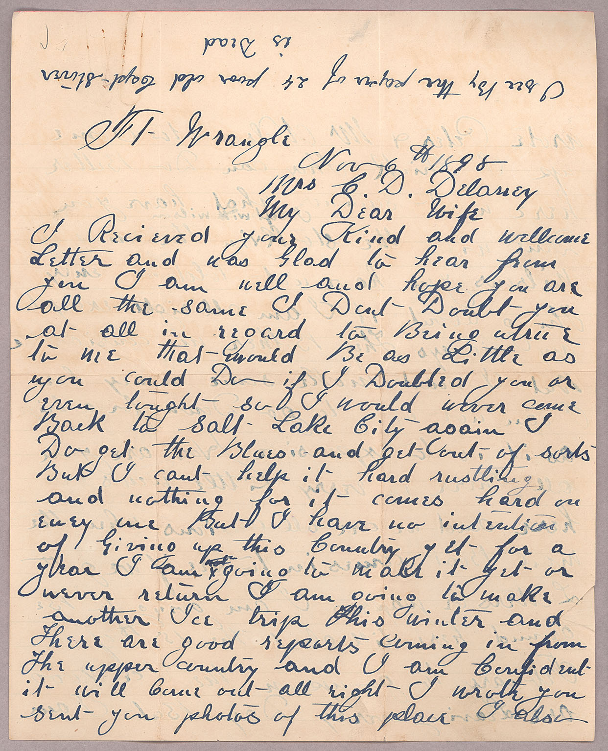 Letter, John F. Delaney, Fort Wrangell, Alaska, to Caroline D. Delaney, [Salt Lake City, Utah], Page 1