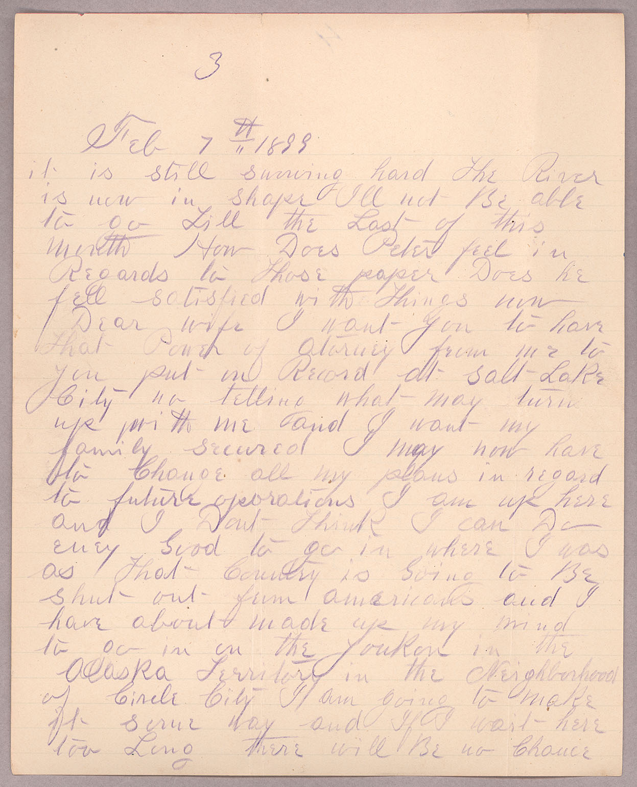 Letter, John F. Delaney, Fort Wrangell, Alaska, to Caroline D. Delaney, [Salt Lake City, Utah], Page 3