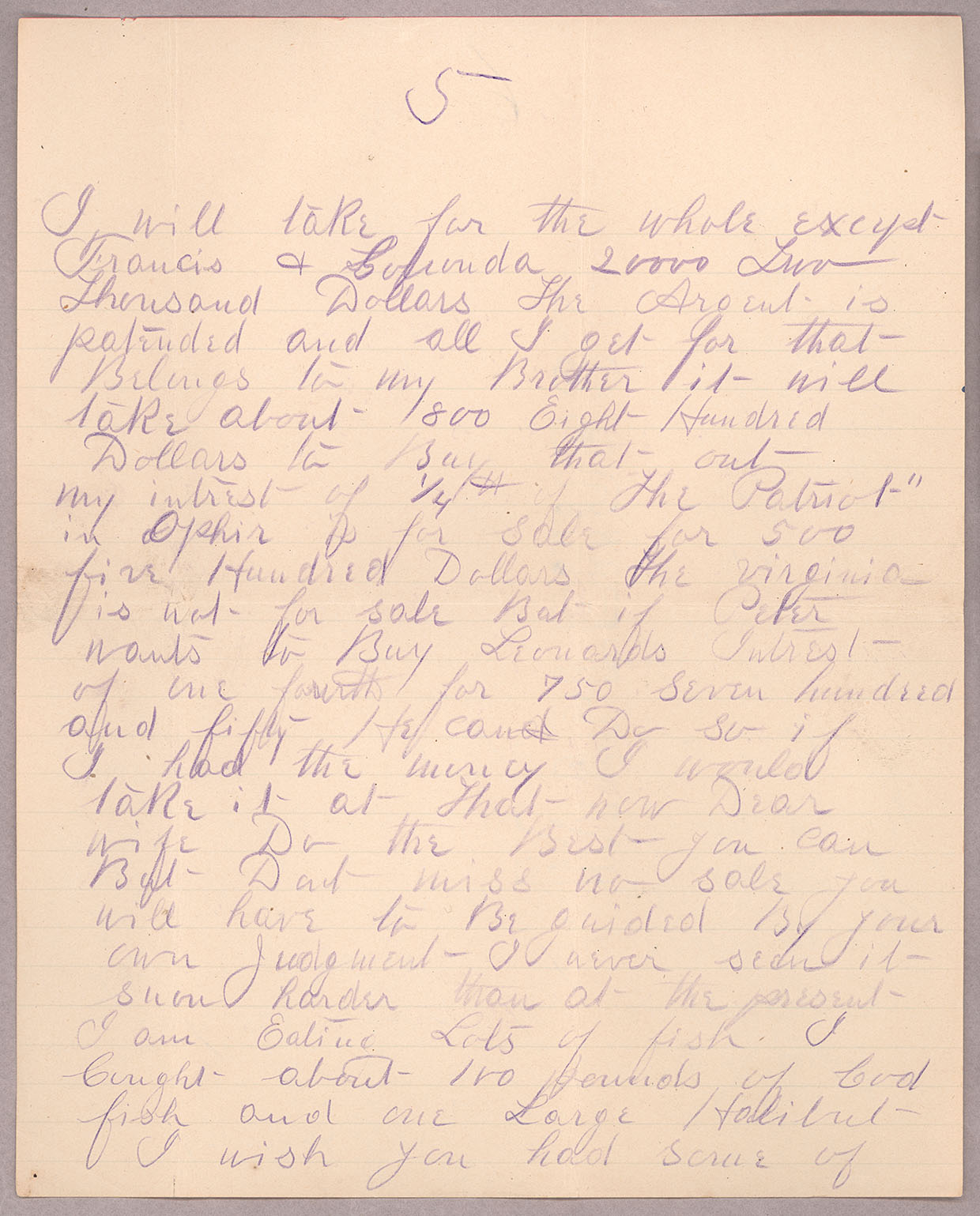 Letter, John F. Delaney, Fort Wrangell, Alaska, to Caroline D. Delaney, [Salt Lake City, Utah], Page 5