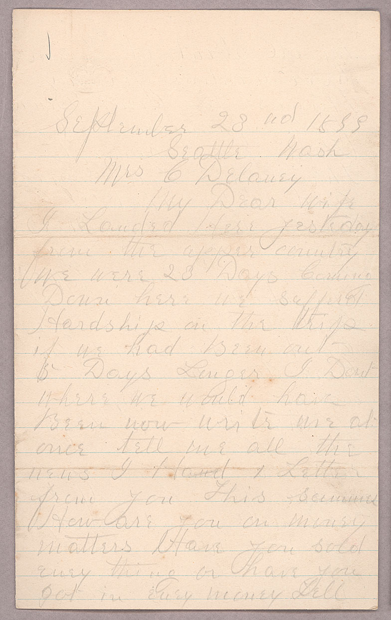 Letter, John F. Delaney, Seattle, Washington, to Caroline D. Delaney, [Salt Lake City, Utah], Page 1