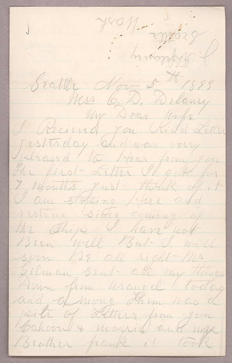 Letter, [John F. Delaney], Seattle, Washington, to Caroline D. Delaney, [Salt Lake City, Utah], Page 1