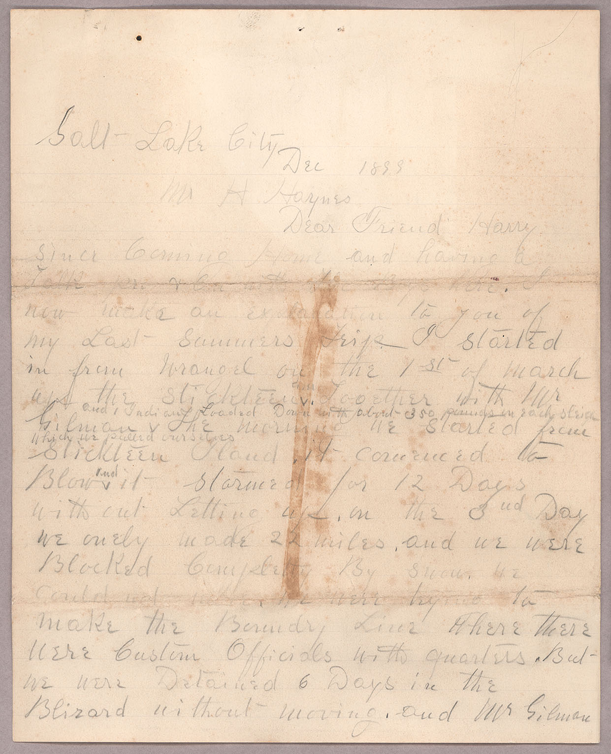 Letter, John F. Delaney, Salt Lake City, Utah, to Harry Haynes, n.p., Page 1